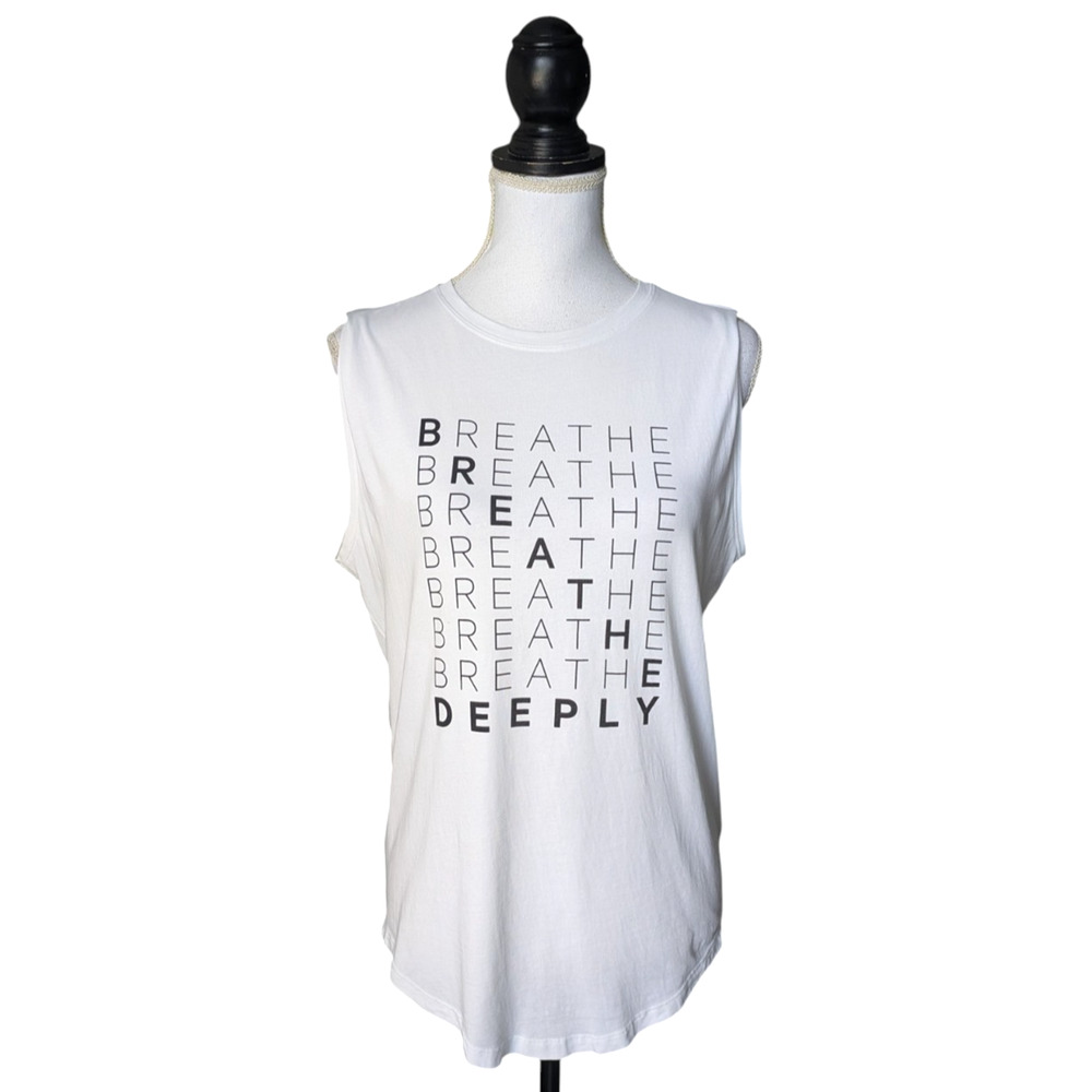 Lululemon Brunswick Muscle Tank Top White Curved Hem Breathe Deeply Size S/M
